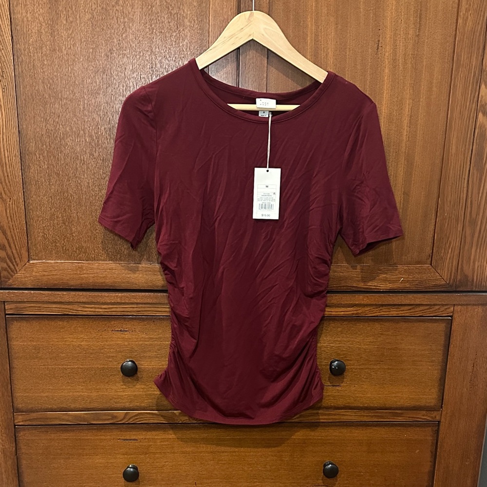 a new day Burgundy Short Sleeve Top